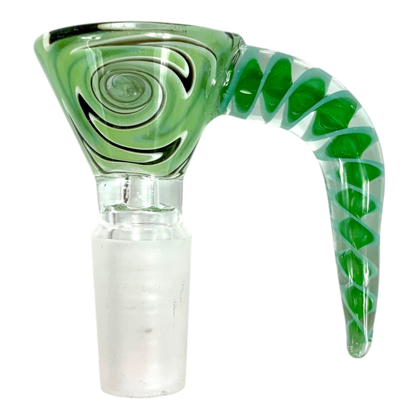 14mm Glass Cone Piece with Green Rams Horn and Swirl Design - The Bong Baron