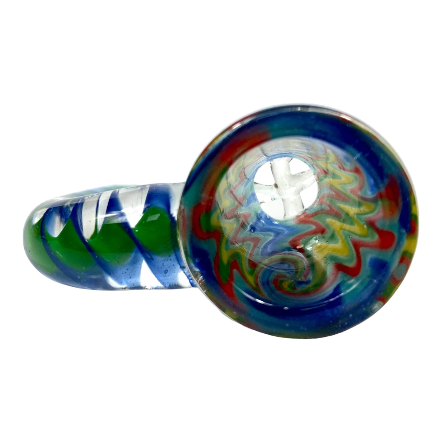 14mm Wig Wag Cone Piece – 4 Hole Glass Filter – Green and Blue - The Bong Baron