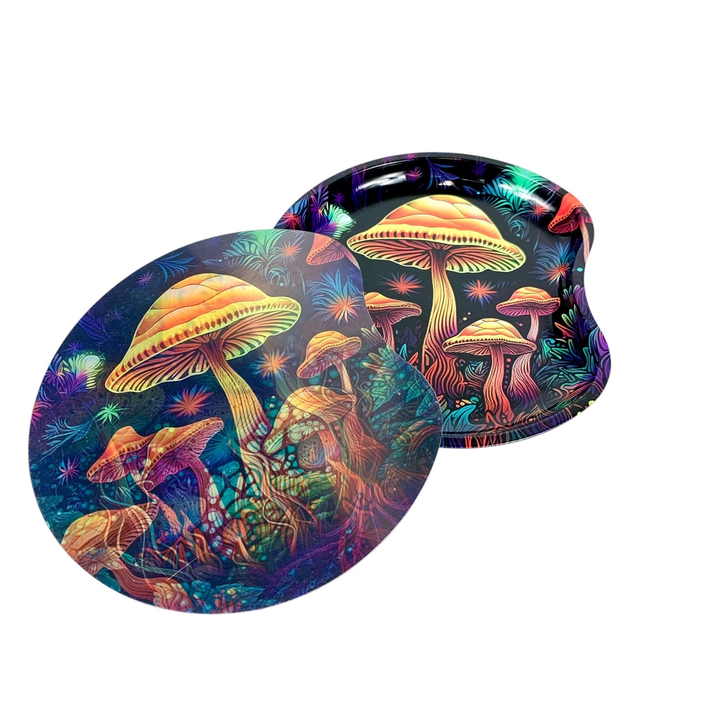 3D Holographic Mushroom Rolling Tray with Magnetic lid 18 x 17cm - The Bong Baron