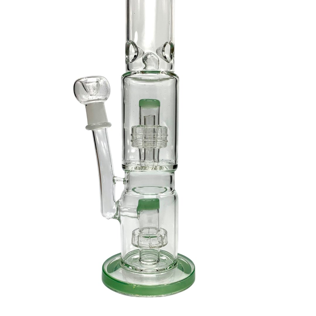 420 Cartel Missile Glass Bong Double Perc 35cm Green - The Bong Baron
