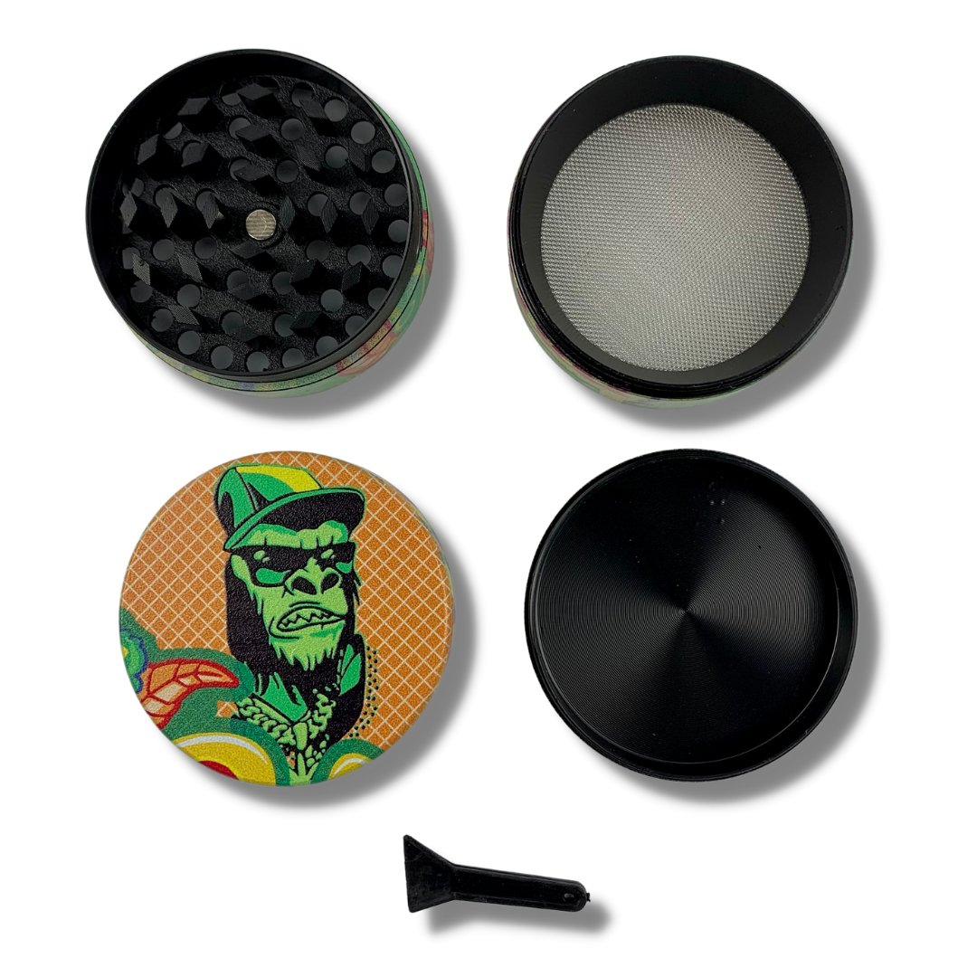 50mm 4 Layer Black Glasses Gangsta Gorilla Herb Grinder - The Bong Baron