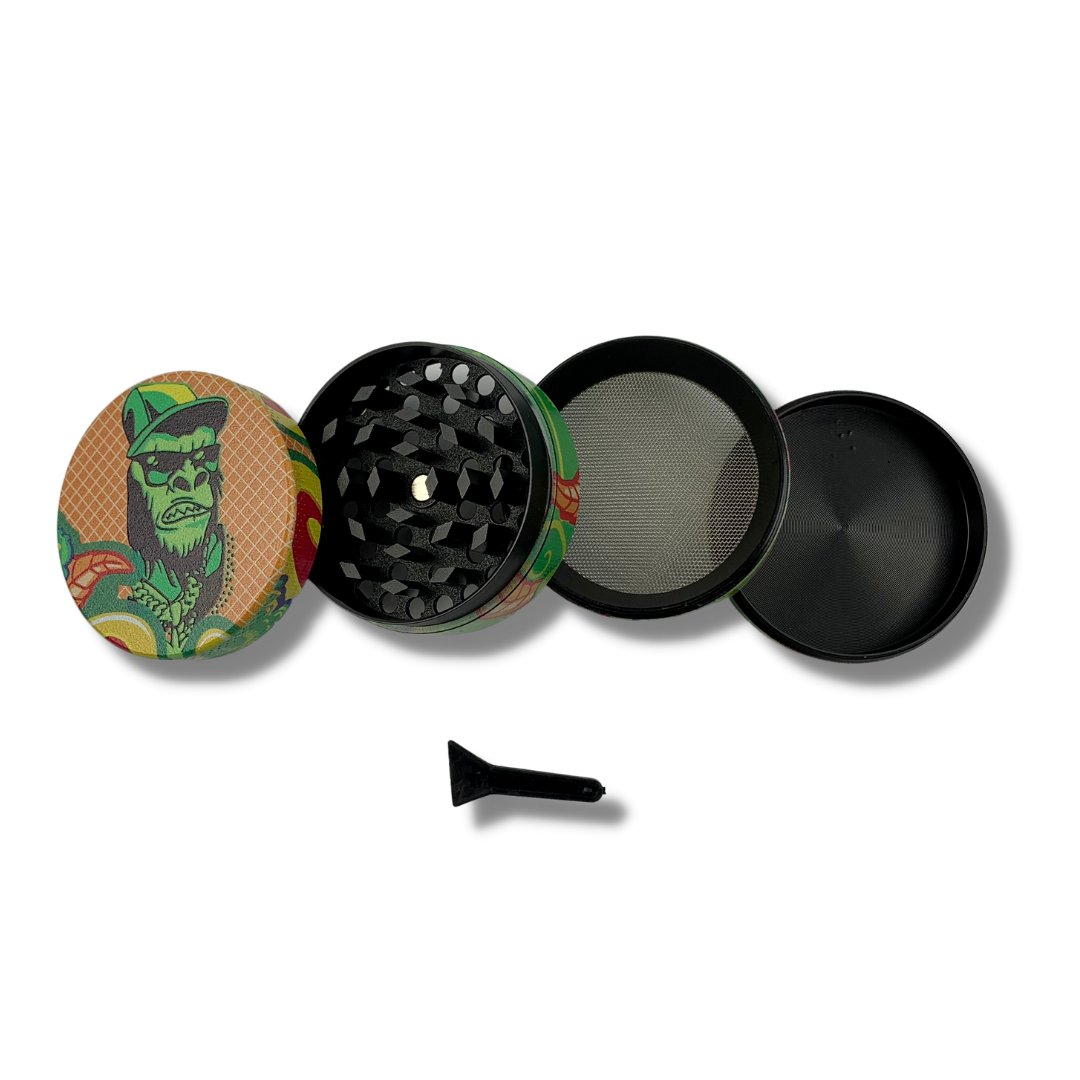 50mm 4 Layer Black Glasses Gangsta Gorilla Herb Grinder - The Bong Baron
