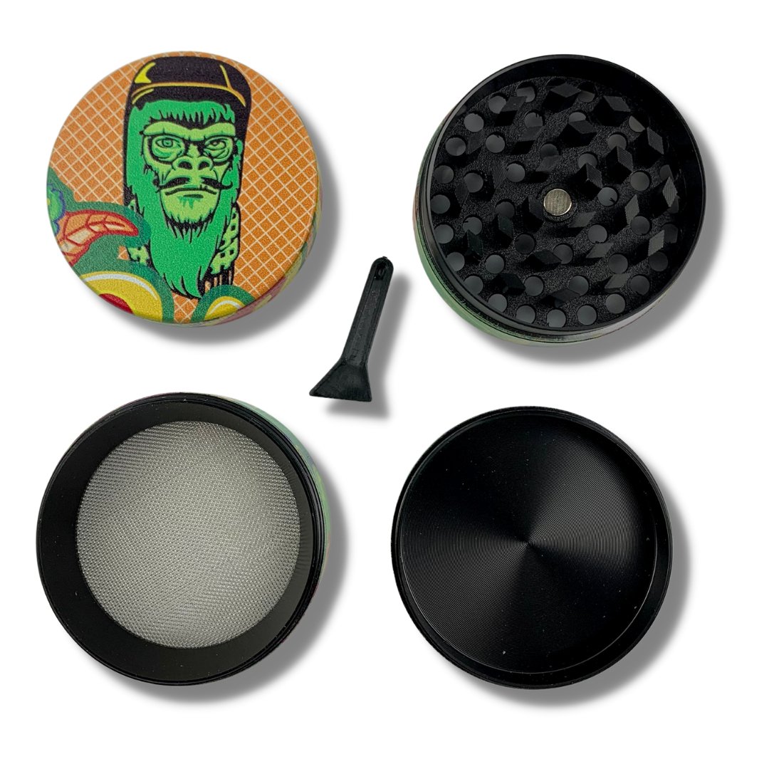 50mm 4 Layer Moustache Gangsta Gorilla Herb Grinder - The Bong Baron
