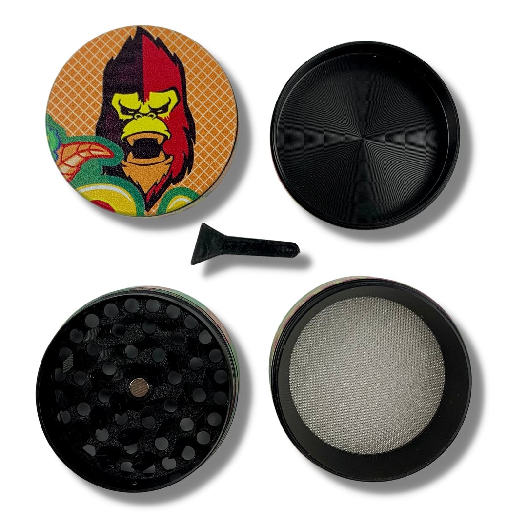 50mm 4 Layer Red Face Gangsta Gorilla Herb Grinder - The Bong Baron