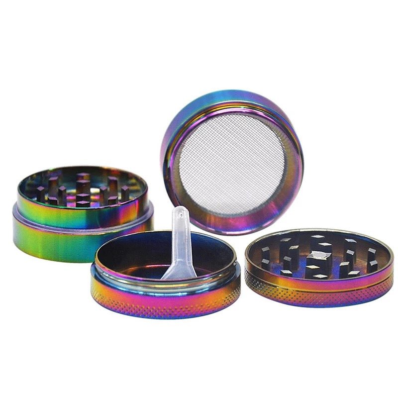 50mm Iridescent Rainbow Grinder Metal 4 layer - The Bong Baron