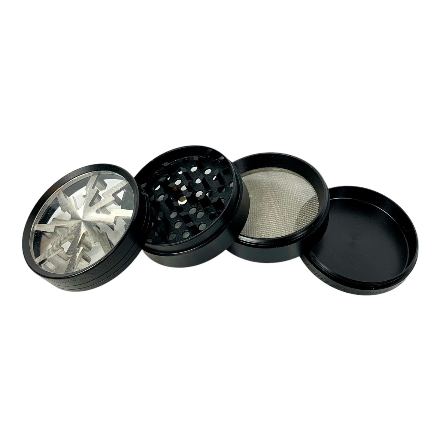 63mm 4 - Layer Lightning Window Herb Grinder Black - The Bong Baron