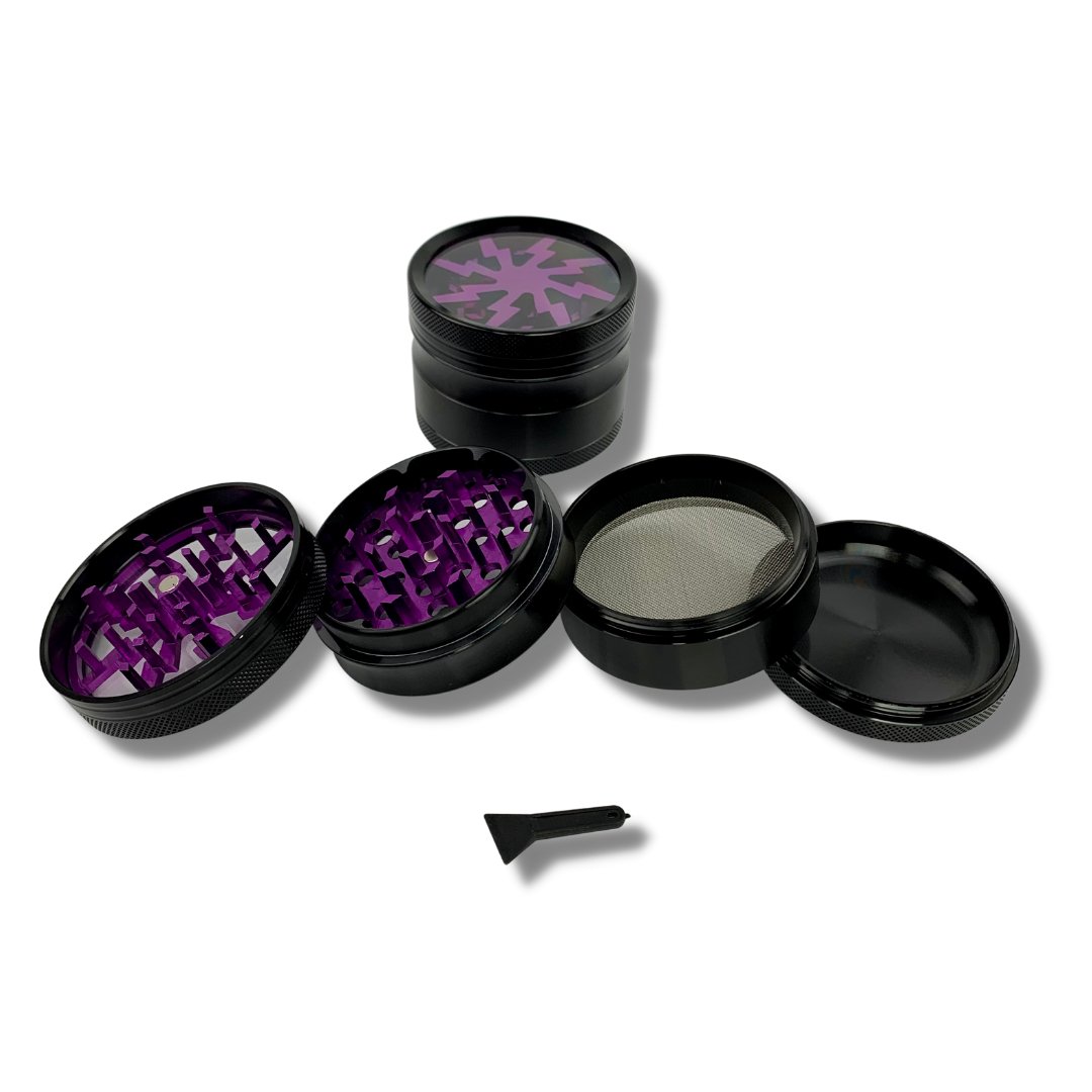 63mm 4 layer Lightning Window Herb Grinder Purple - The Bong Baron