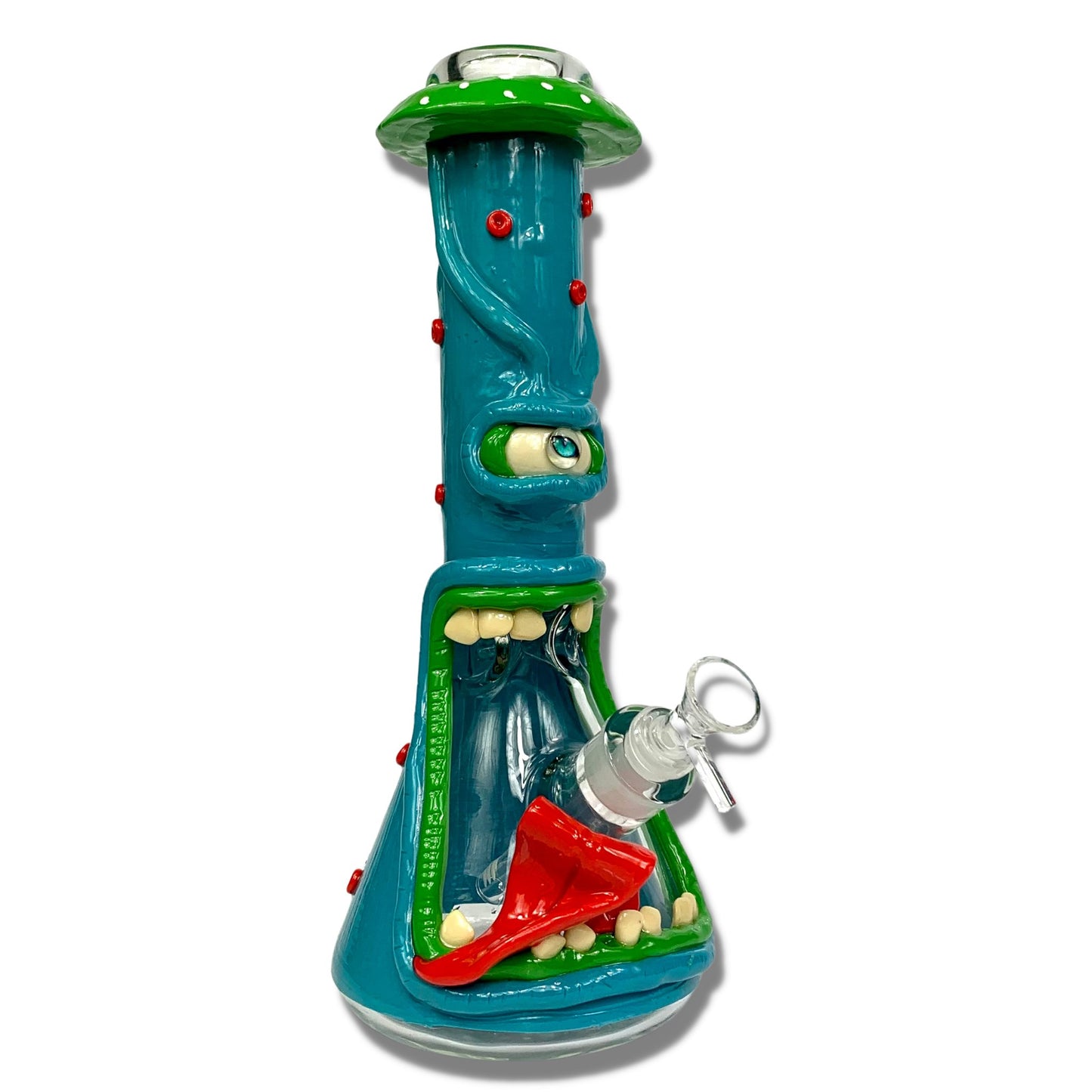 7mm 3D Blue Mushroom Monster Beaker Bong 32cm - The Bong Baron