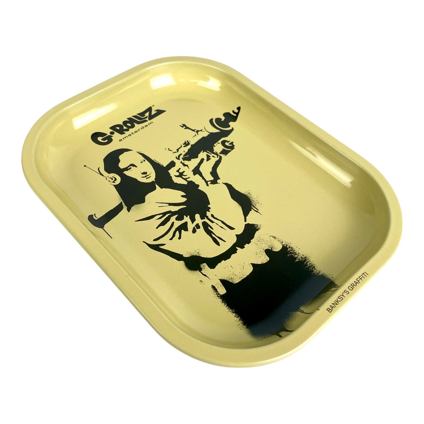 Banksy Armed Mona Rolling Tray – G - Rollz Amsterdam 18x14cm - The Bong Baron