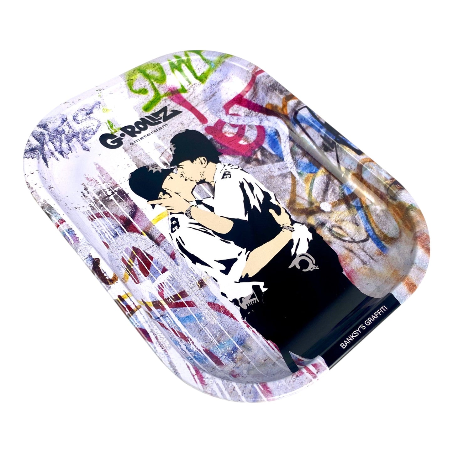 Banksy Kissing Coppers Rolling Tray – G - Rollz Amsterdam 18x14cm - The Bong Baron