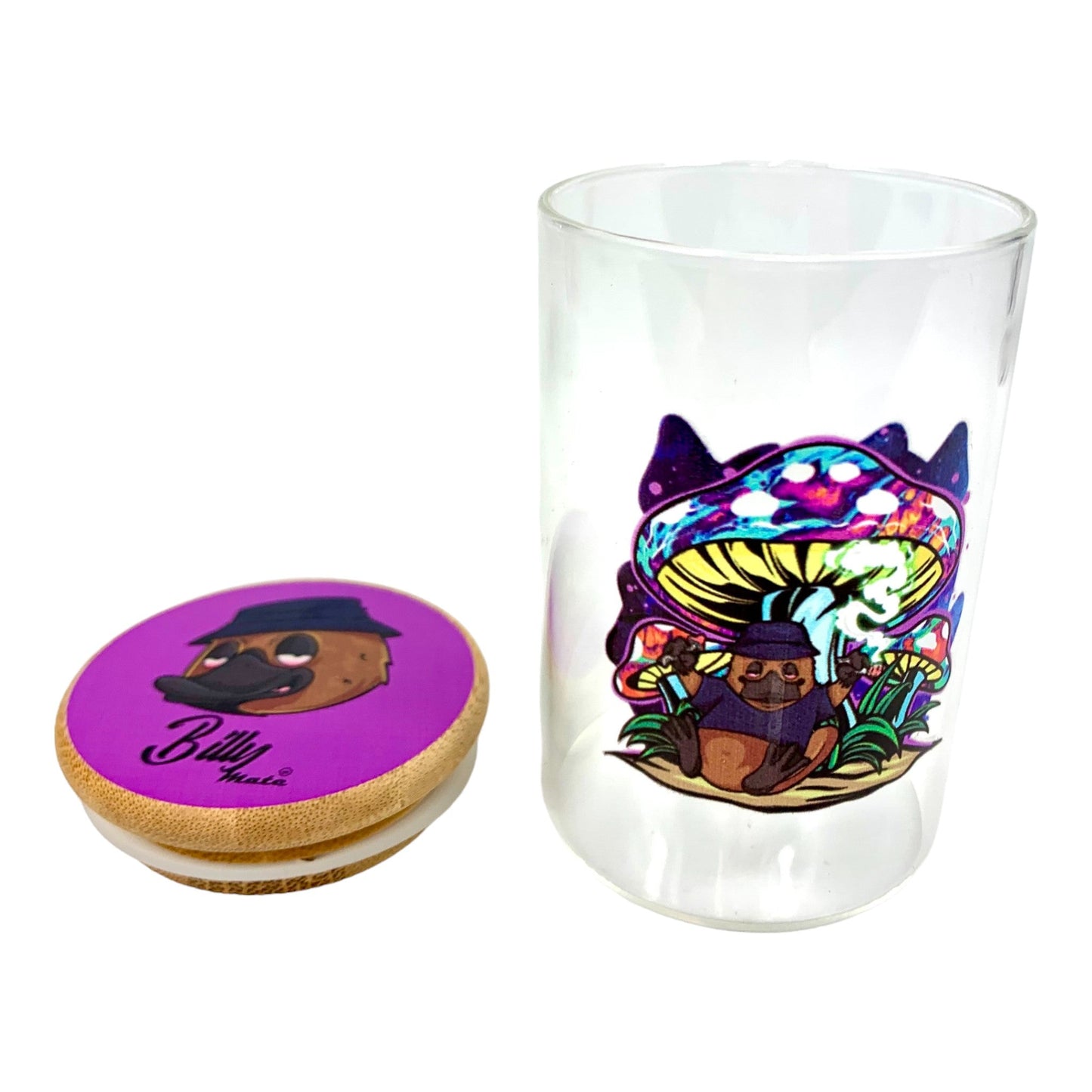 Billy Mate Glass Storage Jar with Bamboo Lid 11 x 6.5cm Purple Mushroom - The Bong Baron