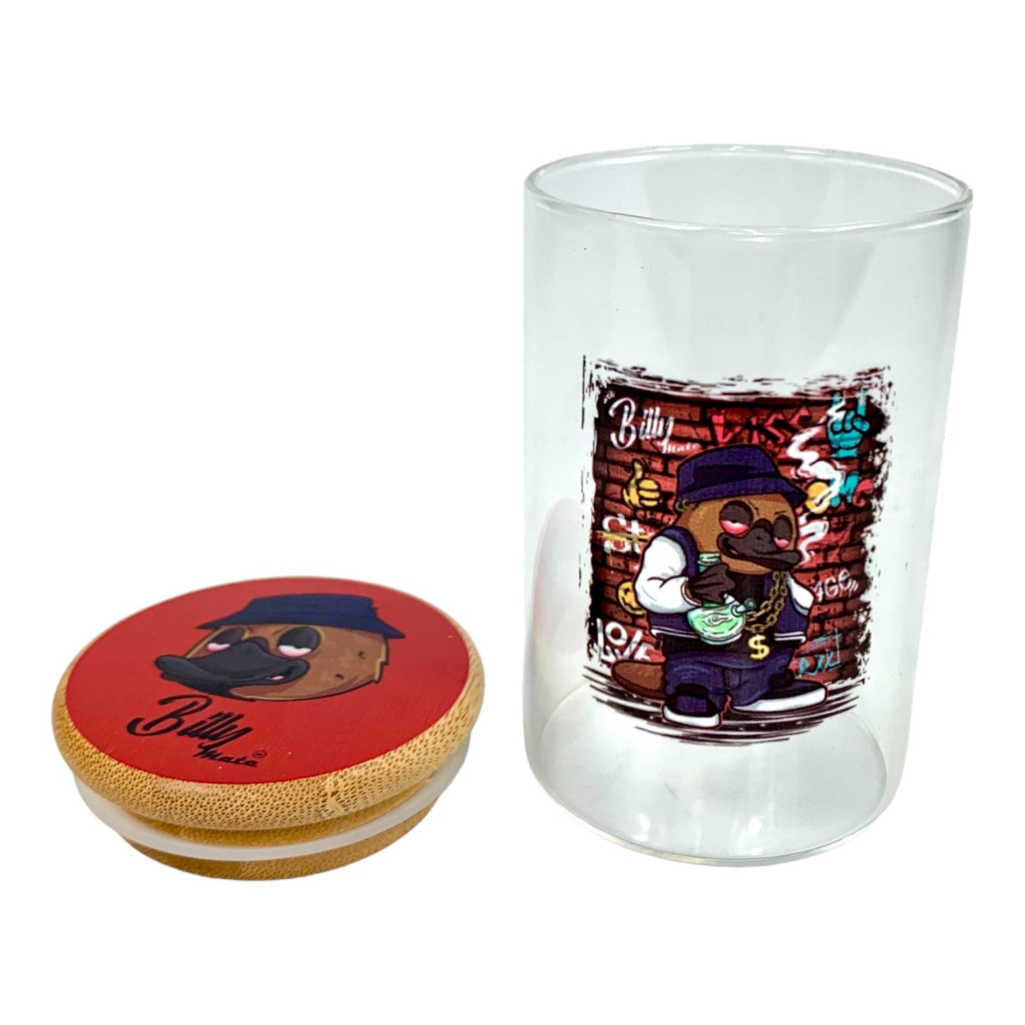 Billy Mate Glass Storage Jar with Bamboo Lid 11 x 6.5cm Stoned Platypus - The Bong Baron
