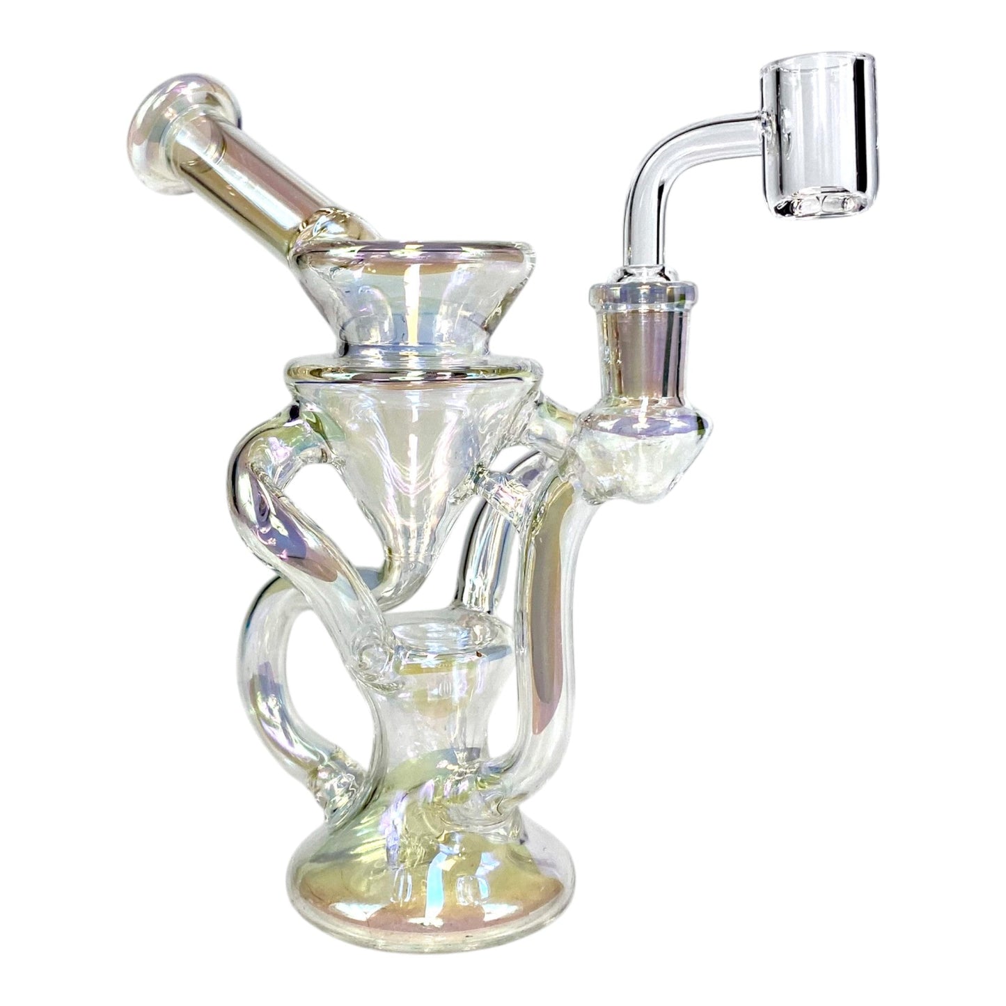Clear Holographic Glass Recycler Bong 16cm - The Bong Baron