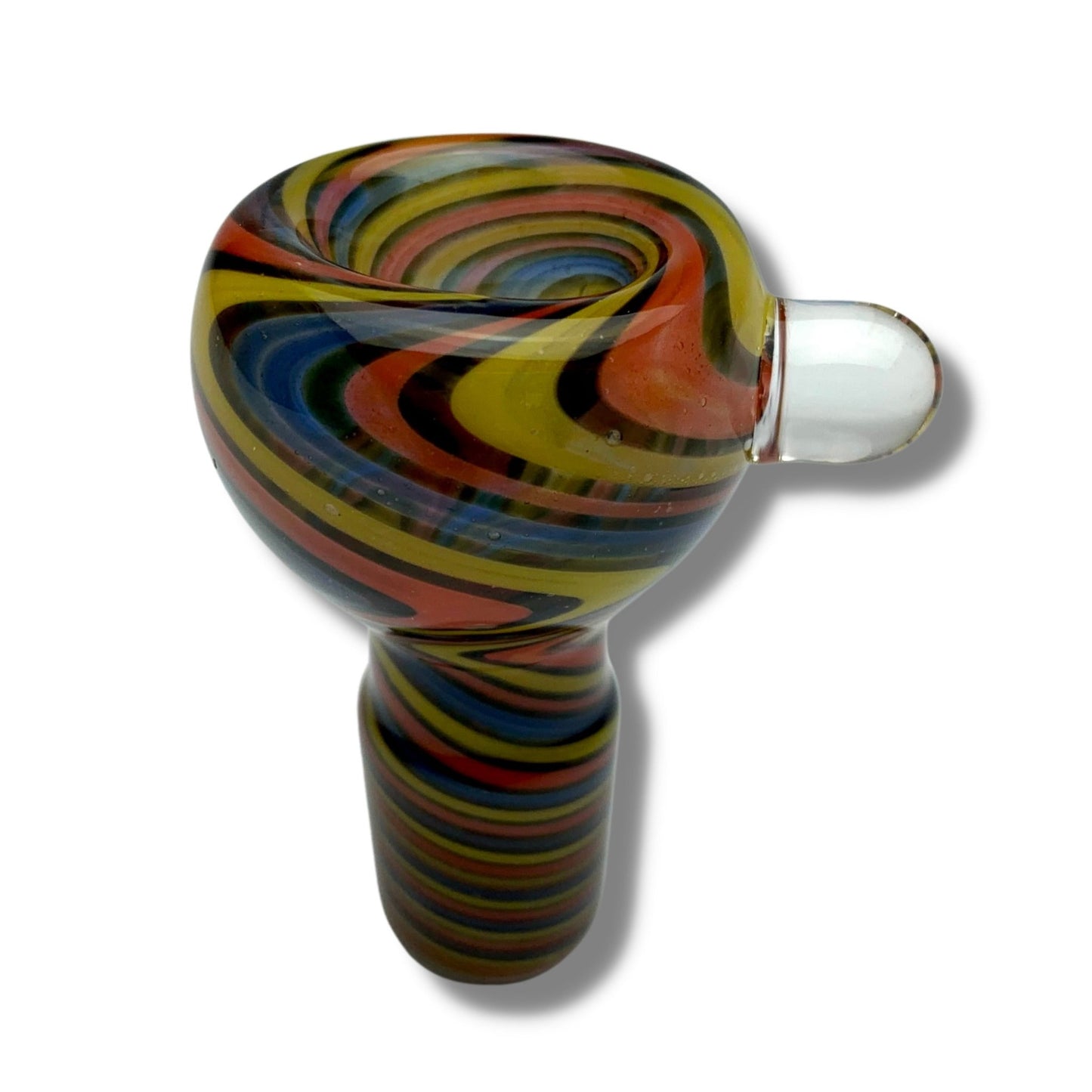 Coloured Swirl Round 18mm Male Glass Cone Piece Blue Red Yellow - The Bong Baron