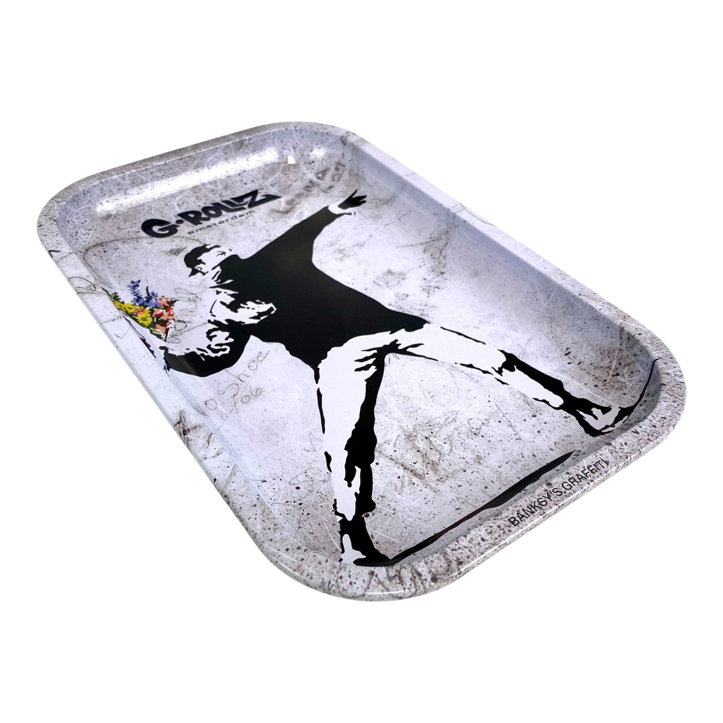 G Rollz - Banksy Flower Bomb Large Rolling Tray 27 x 17cm - The Bong Baron