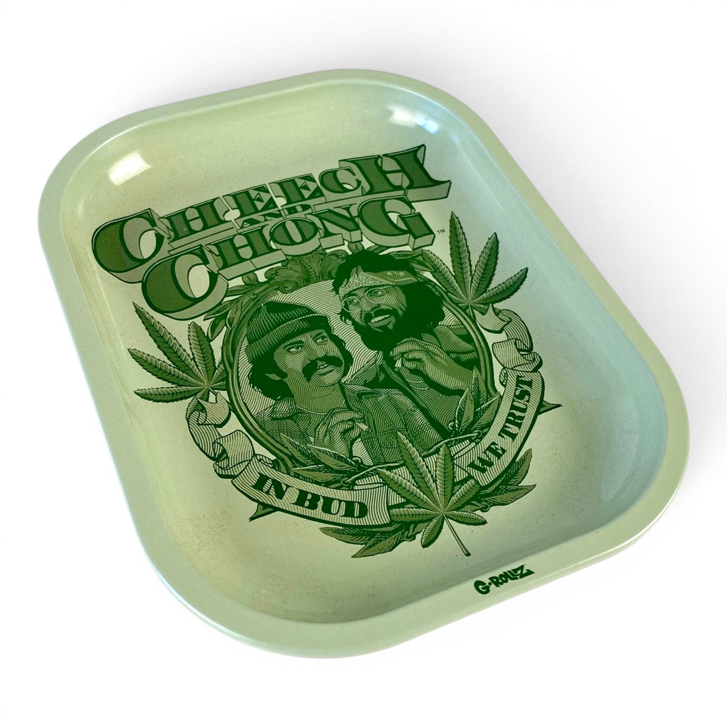 G Rollz - Cheech and Chong In Bud We Trust Rolling Tray 18 x 14cm - The Bong Baron