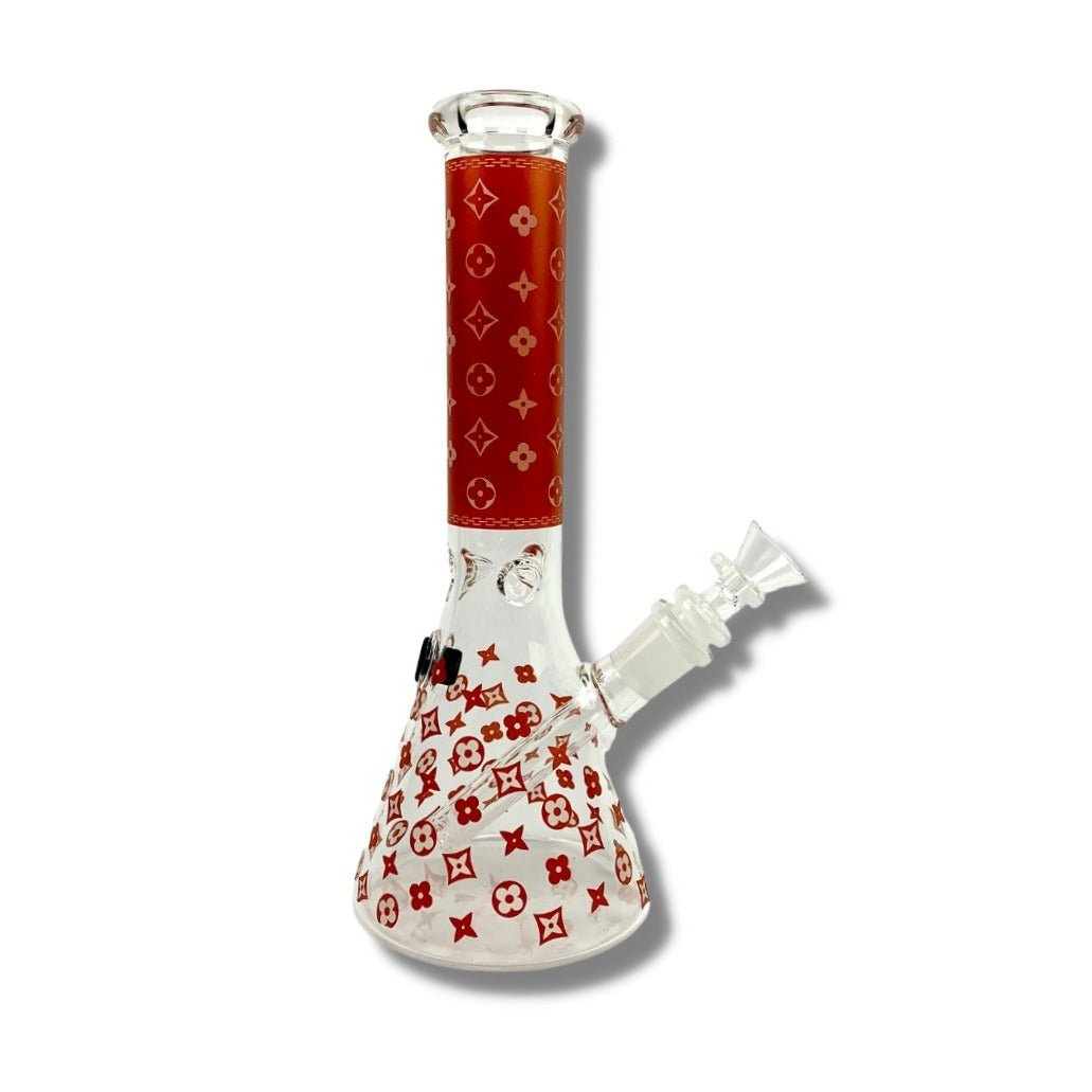 Glow in the Dark Red Louis Vuitton Beaker Bong 25cm - The Bong Baron