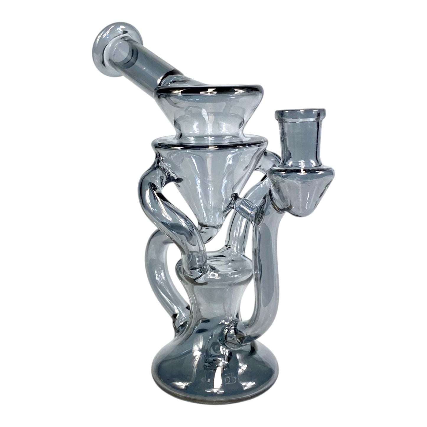 Gun Metal Blue Holographic Glass Recycler Dab Rig – 16cm - The Bong Baron