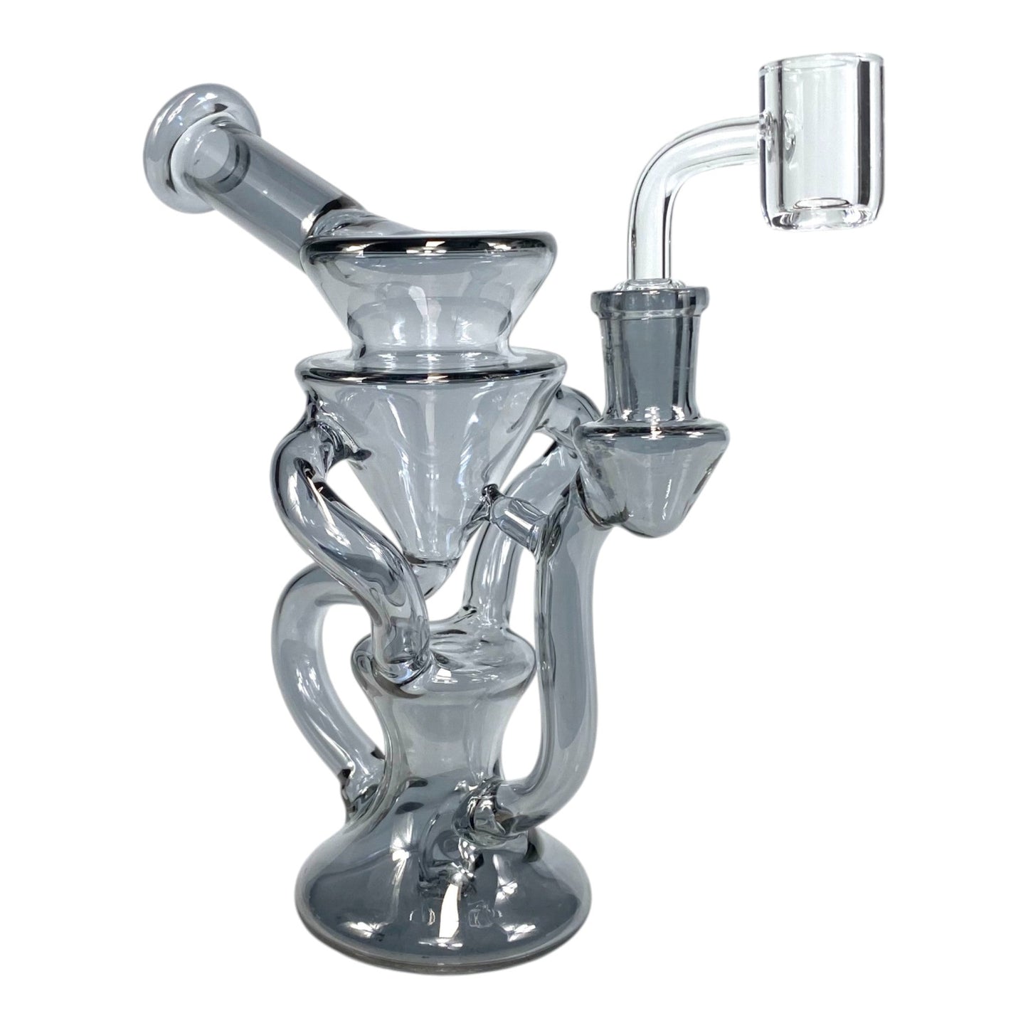 Gun Metal Blue Holographic Glass Recycler Dab Rig – 16cm - The Bong Baron
