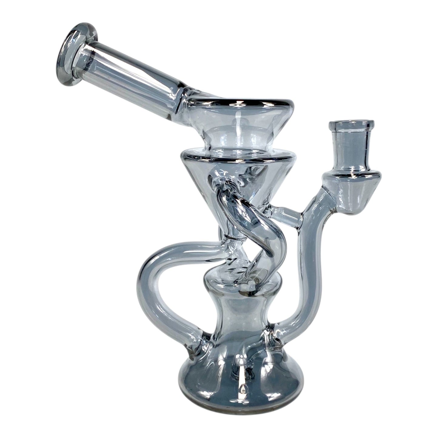 Gun Metal Blue Holographic Glass Recycler Dab Rig – 16cm - The Bong Baron