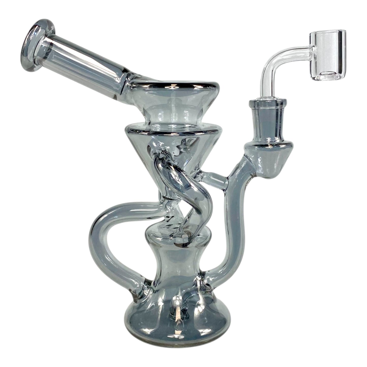 Gun Metal Blue Holographic Glass Recycler Dab Rig – 16cm - The Bong Baron