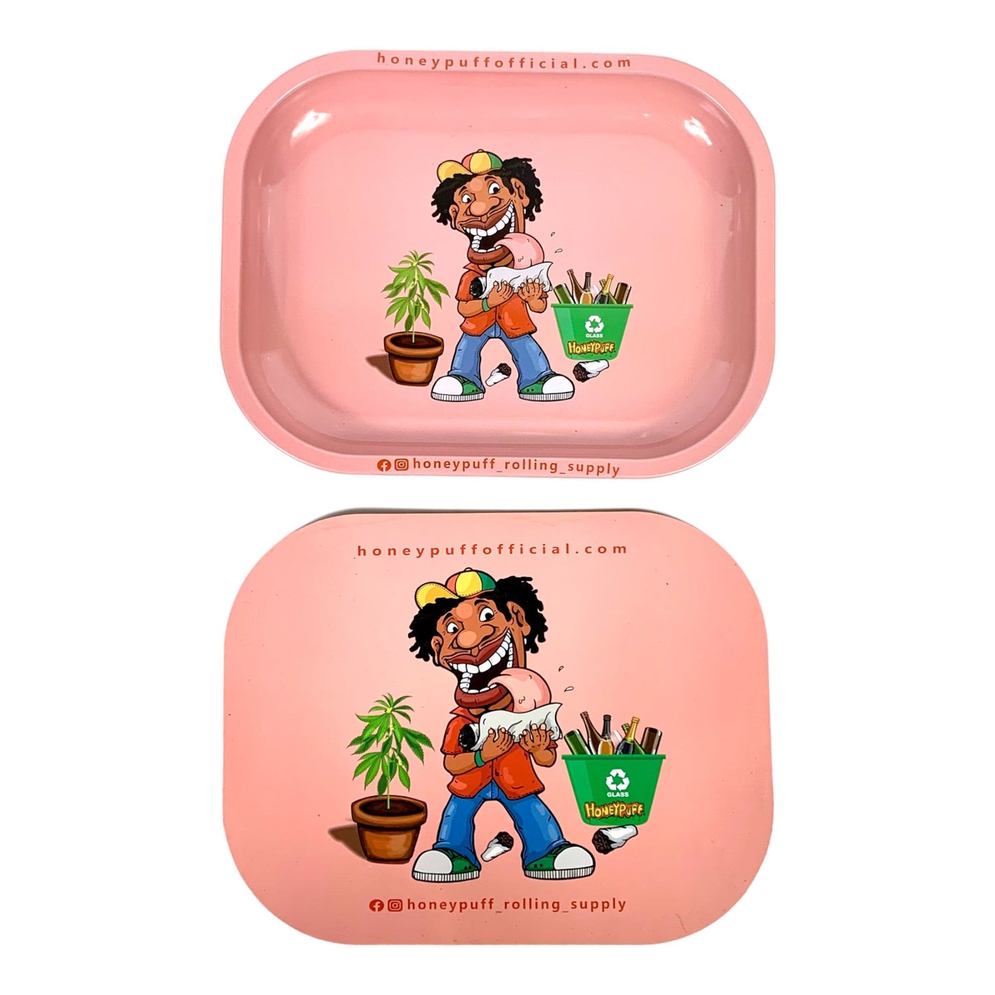 Honeypuff Magnetic Lid Rolling Tray 18 x 14cm Pink Rastaman - The Bong Baron