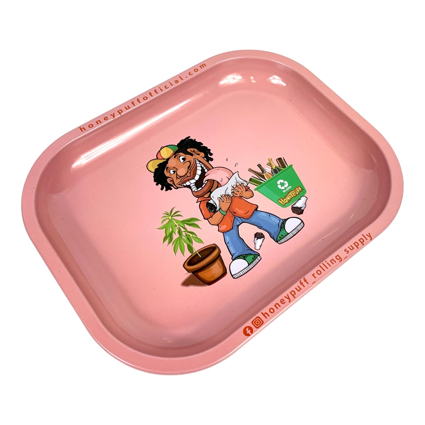 Honeypuff Magnetic Lid Rolling Tray 18 x 14cm Pink Rastaman - The Bong Baron