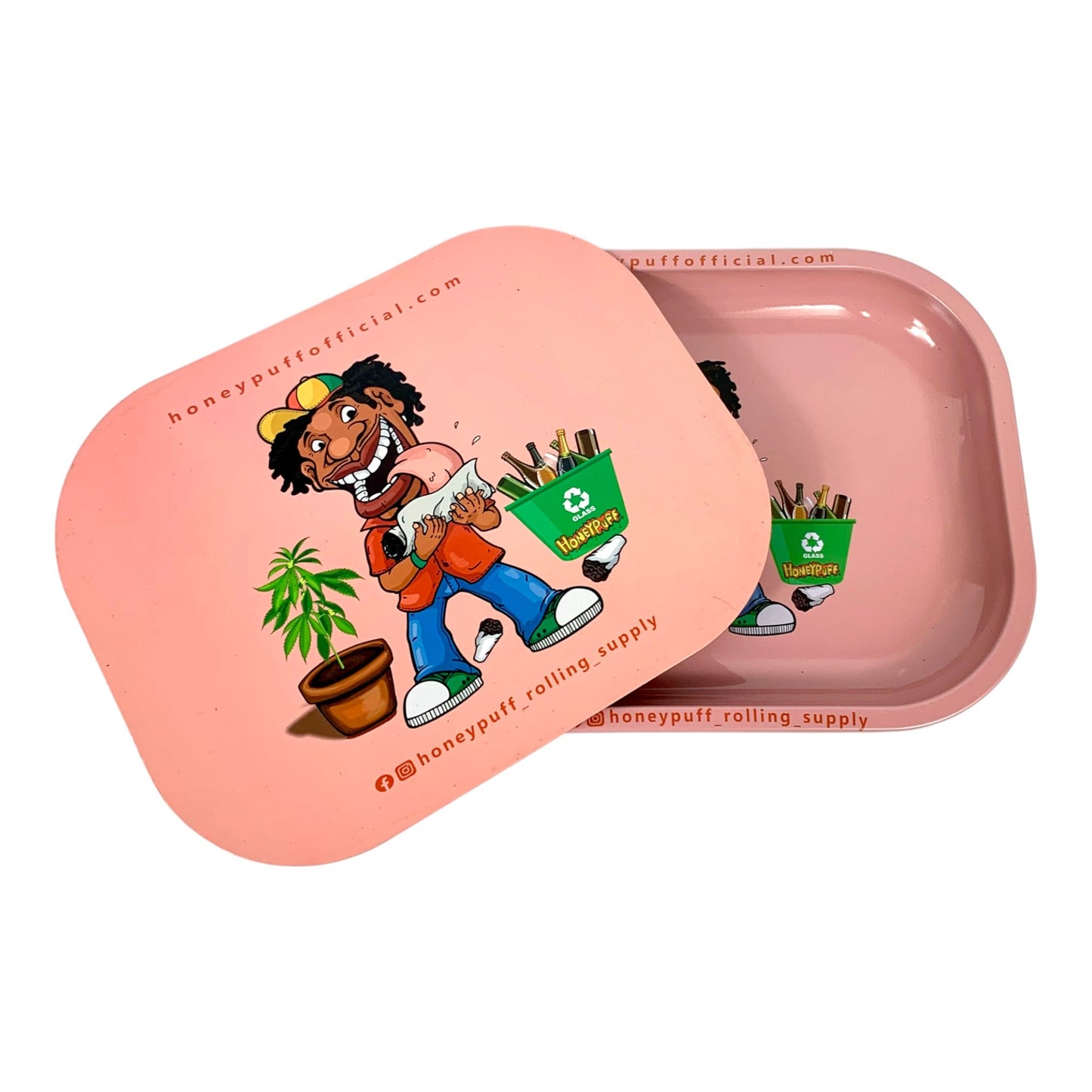 Honeypuff Magnetic Lid Rolling Tray 18 x 14cm Pink Rastaman - The Bong Baron