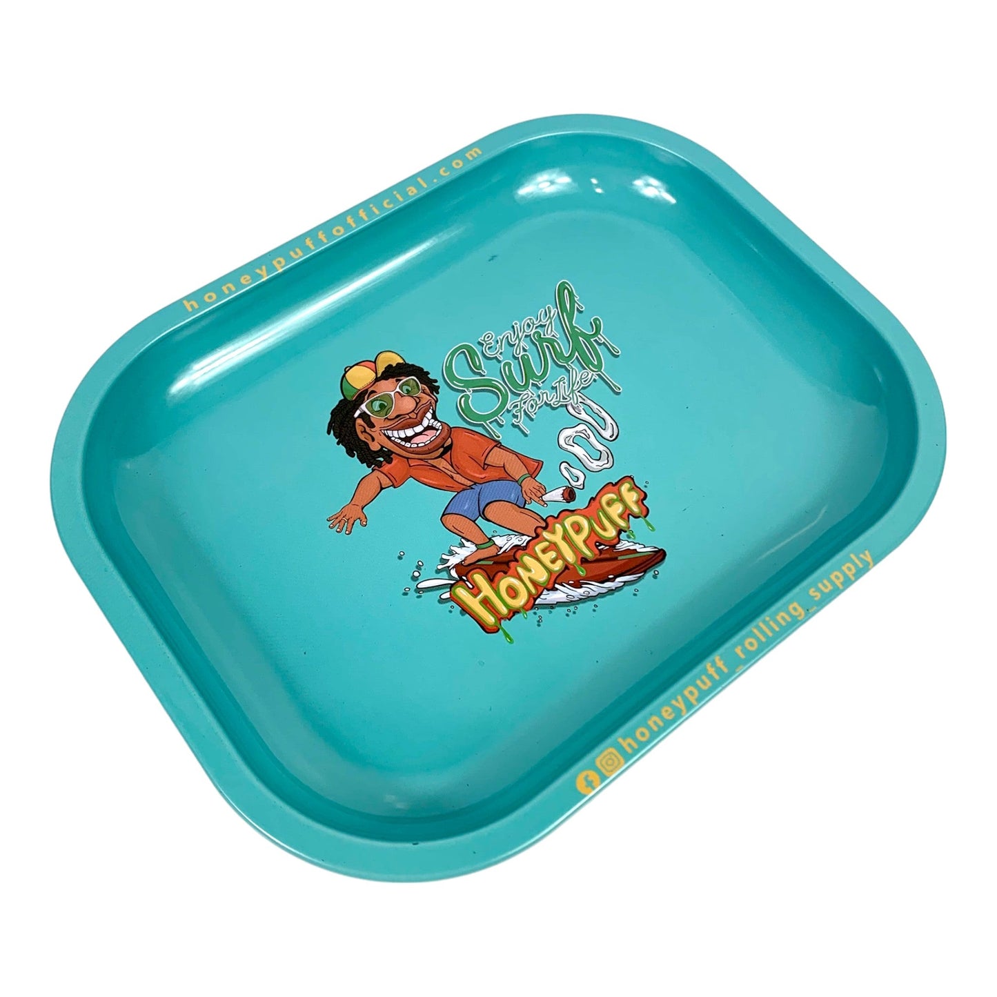 Honeypuff Magnetic Lid Rolling Tray 18 x 14cm Surfs Up Green - The Bong Baron