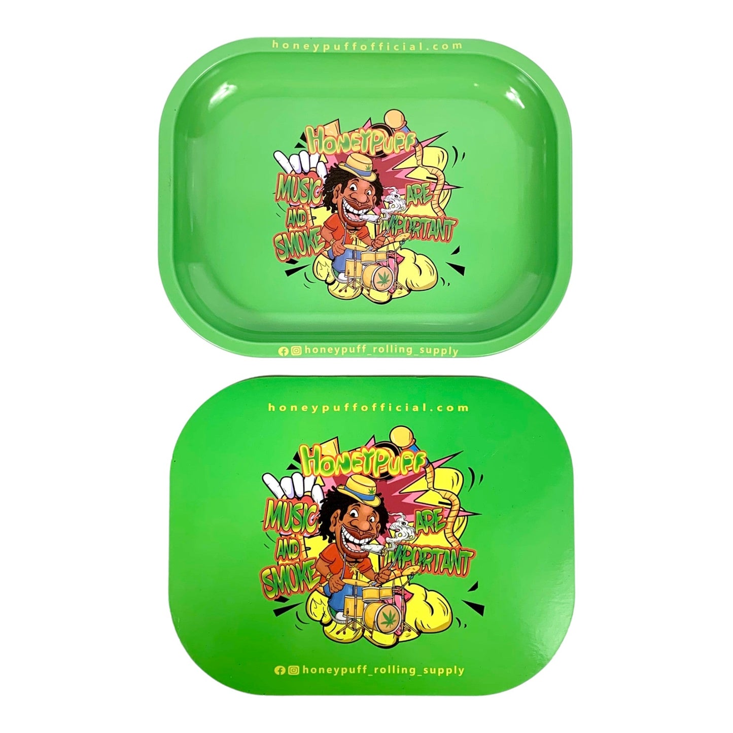 Honeypuff Magnetic Lid Rolling Tray - Music and Smoke - 18 x 14cm Green - The Bong Baron