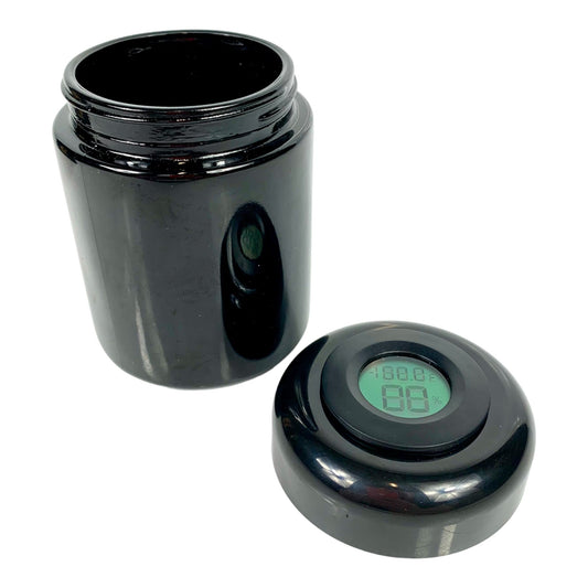 Hygrometer Digital Sensor Jar – Smell Proof – UV Black Glass - The Bong Baron