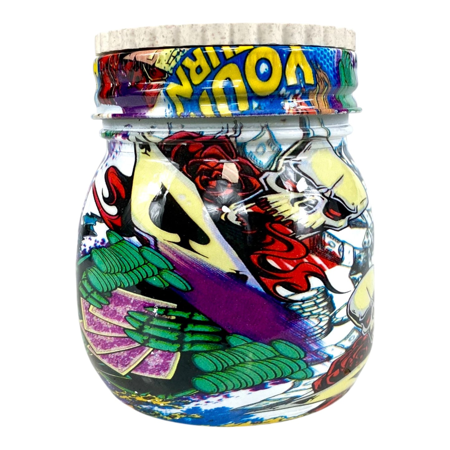 Skull Jar Herb Grinder Ace of Spades - The Bong Baron