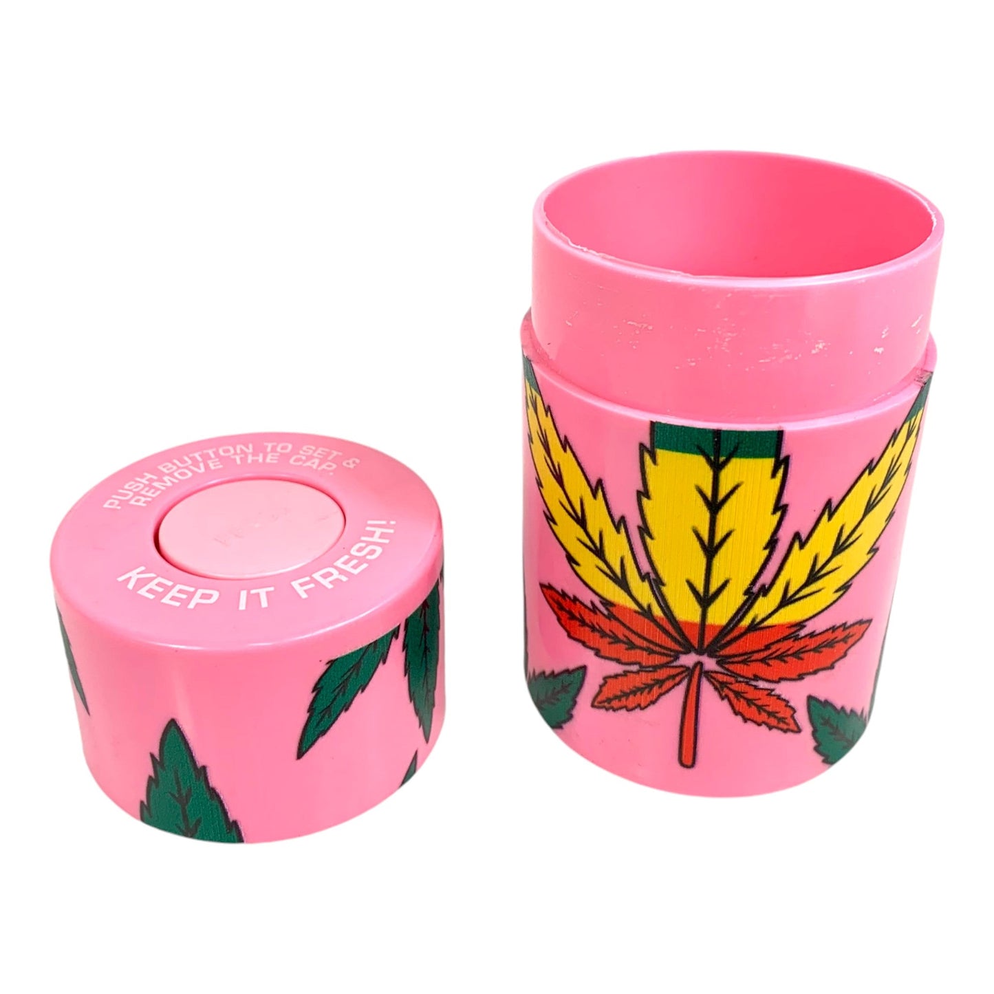 Smell Proof Vacuum Seal Stash Jar Pink Rasta Leaf - The Bong Baron