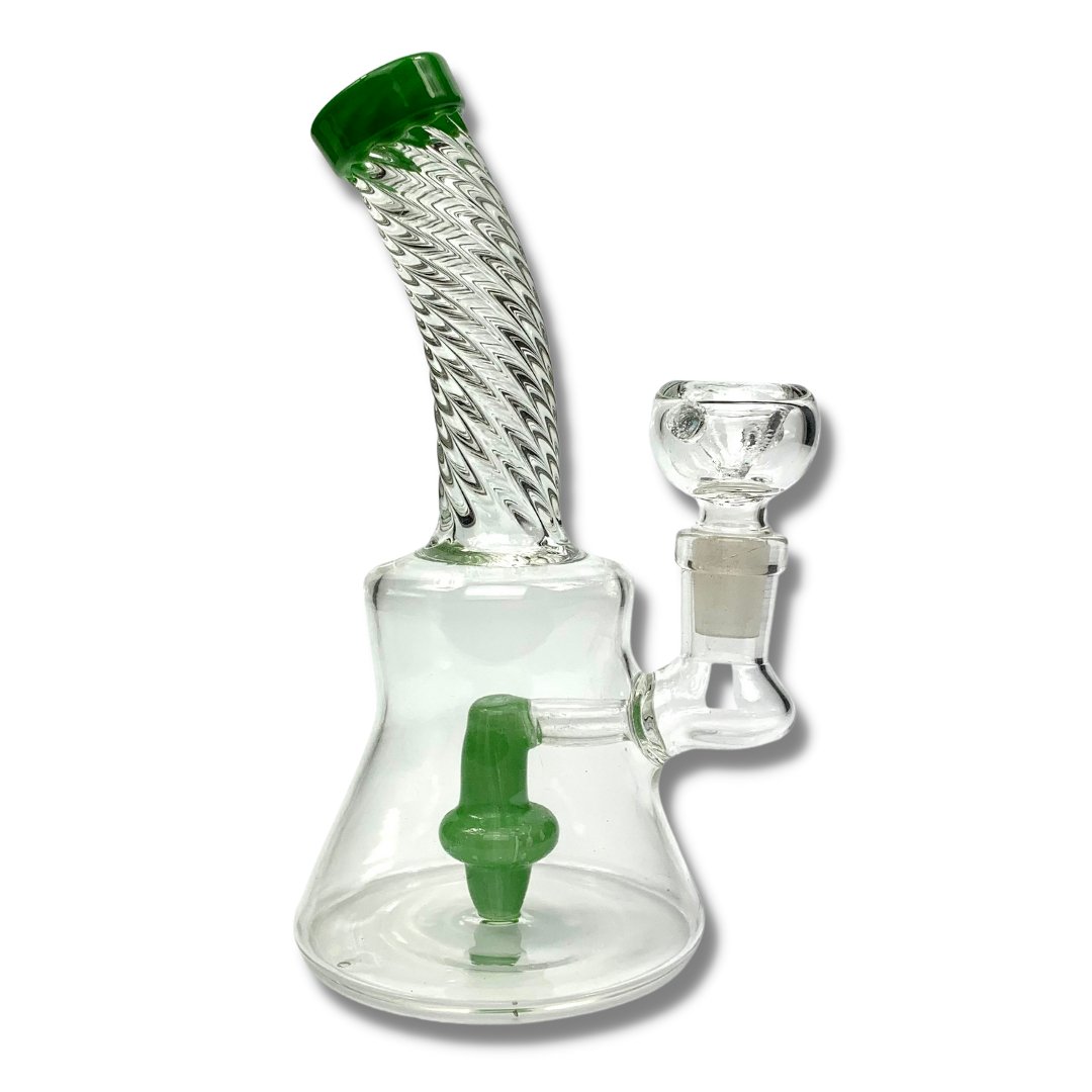 Twisted Neck Layed Back Mini Bong 15cm Green - The Bong Baron
