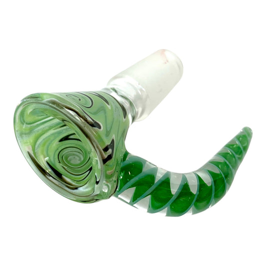 14mm Glass Cone Piece with Green Rams Horn and Swirl Design - The Bong Baron