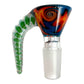 14mm Glass Cone Piece with Rams Horn Style Handle - Green and Blue Orange Swirl Design - The Bong Baron