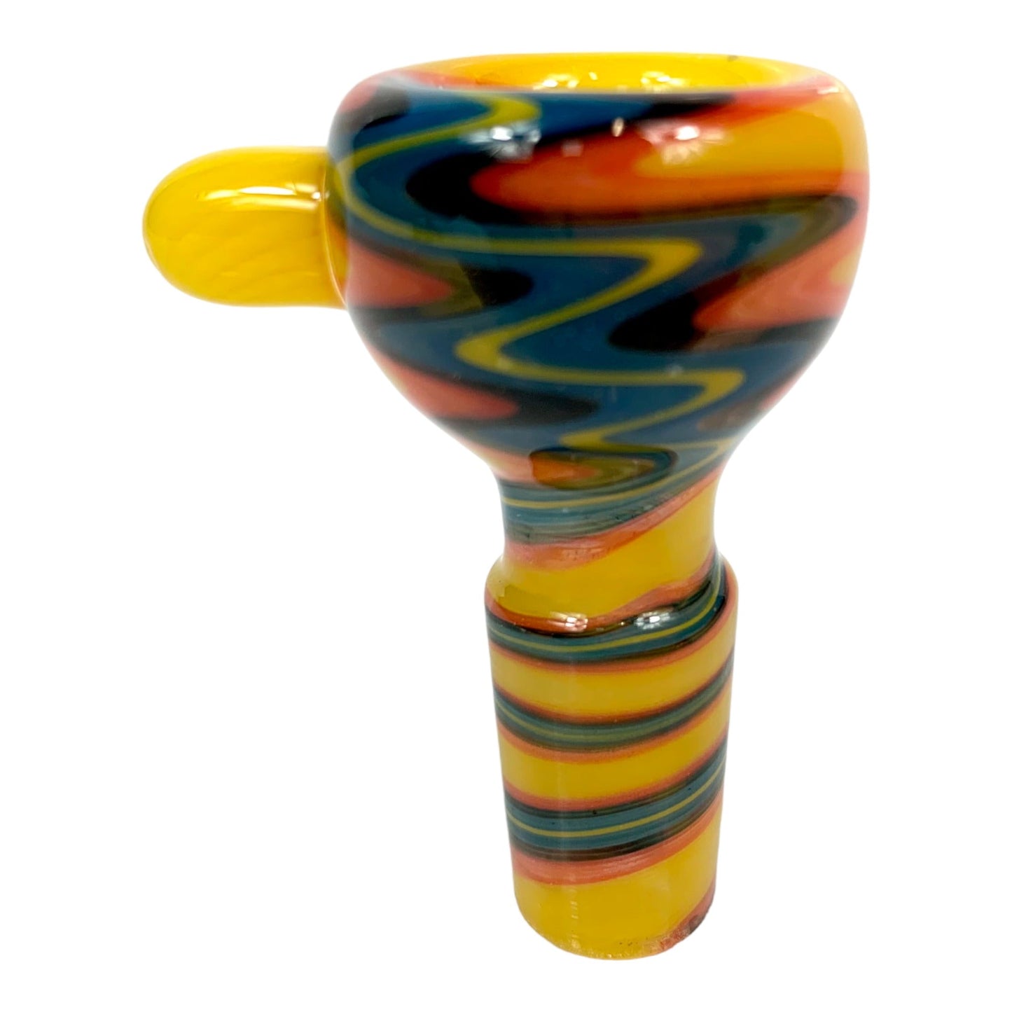 14mm Male Glass Cone Piece Coloured Swirl | Yellow and Blue Design - The Bong Baron