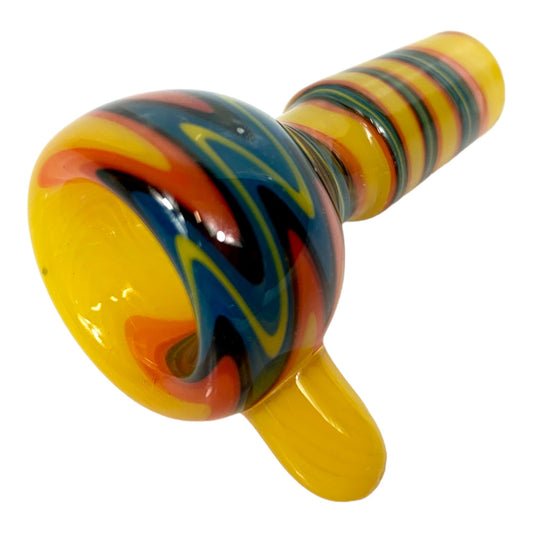 14mm Male Glass Cone Piece Coloured Swirl | Yellow and Blue Design - The Bong Baron