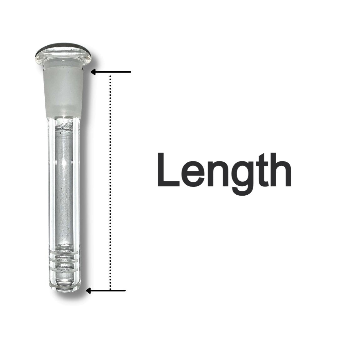 18-14mm Glass Percolated Down Stem 18mm Male 14mm Female Various Lengths - The Bong Baron