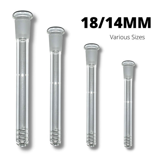 18-14mm Glass Percolated Down Stem 18mm Male 14mm Female Various Lengths - The Bong Baron