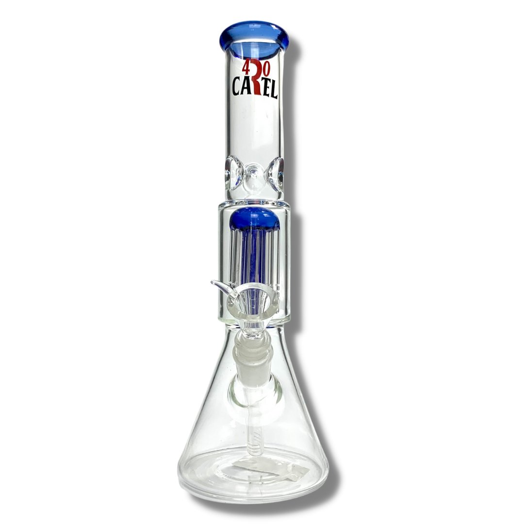 420 Cartel Beaker Bong with Tree Perc 30cm Blue - The Bong Baron