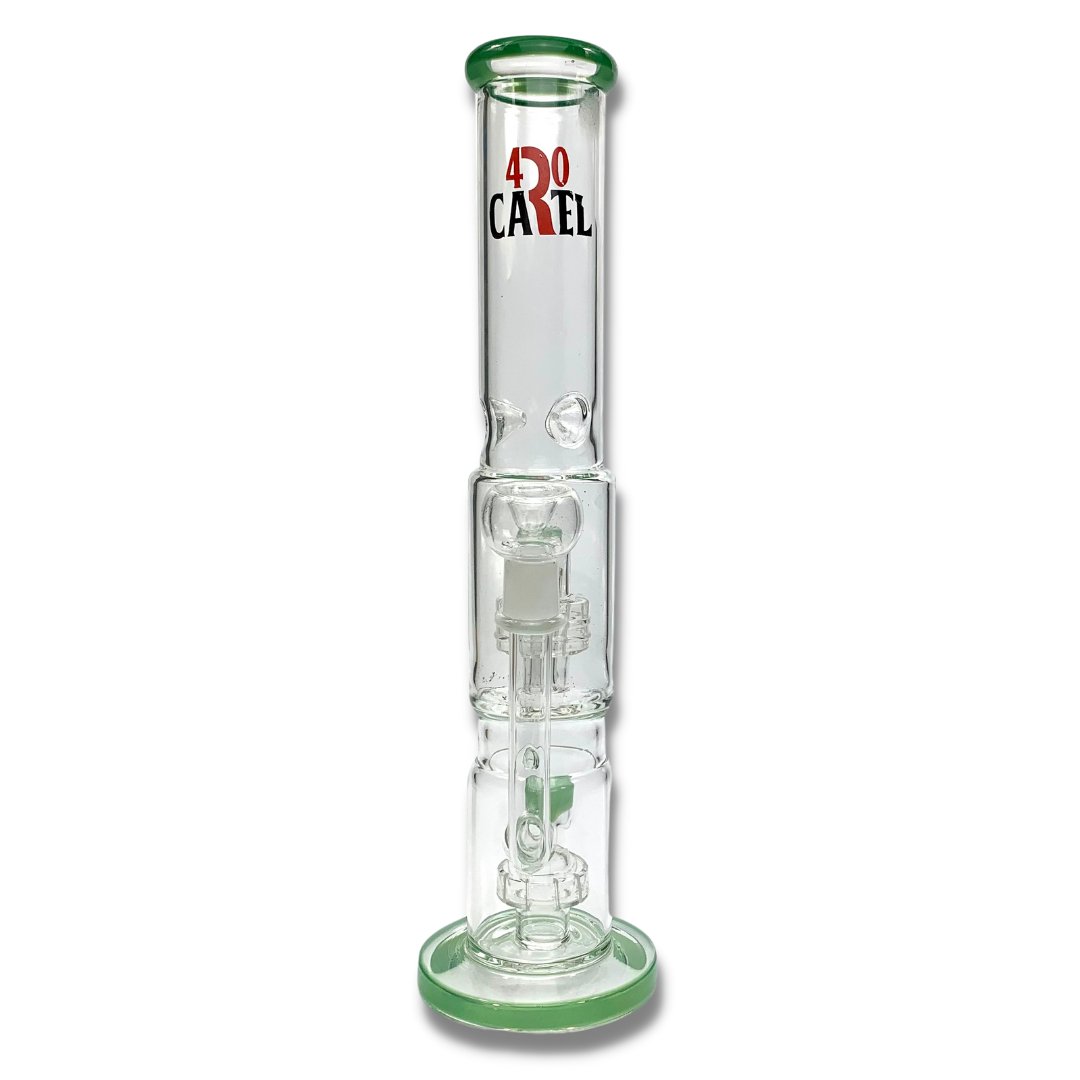 420 Cartel Missile Glass Bong Double Perc 35cm Green - The Bong Baron