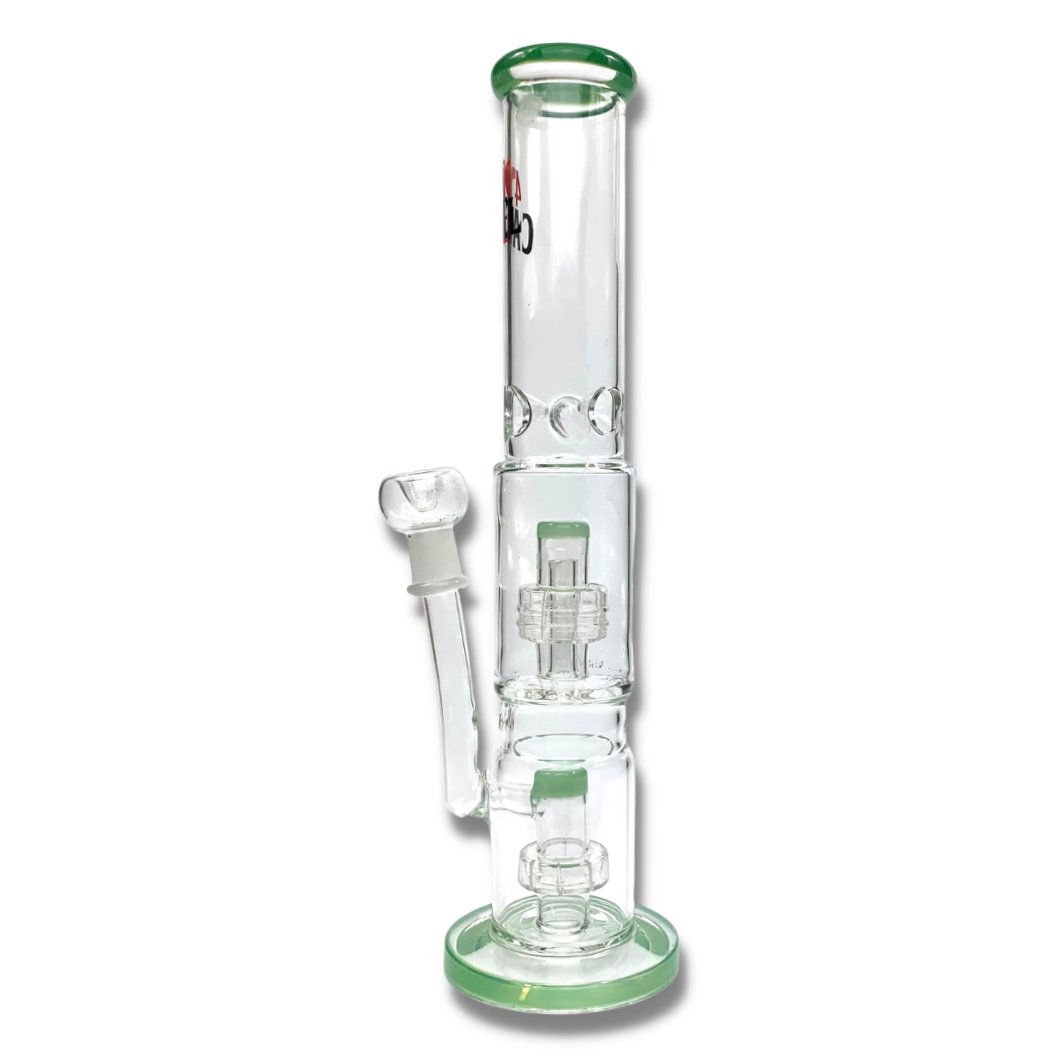 420 Cartel Missile Glass Bong Double Perc 35cm Green - The Bong Baron