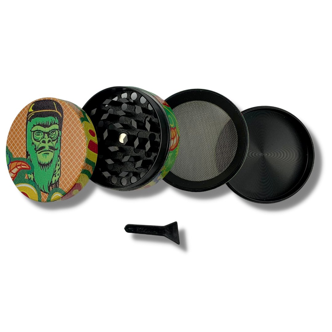 50mm 4 Layer Moustache Gangsta Gorilla Herb Grinder - The Bong Baron