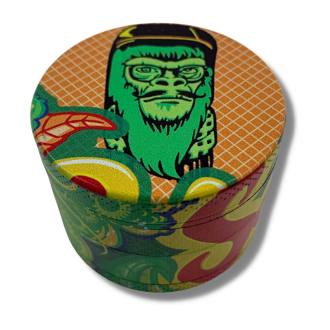 50mm 4 Layer Moustache Gangsta Gorilla Herb Grinder - The Bong Baron