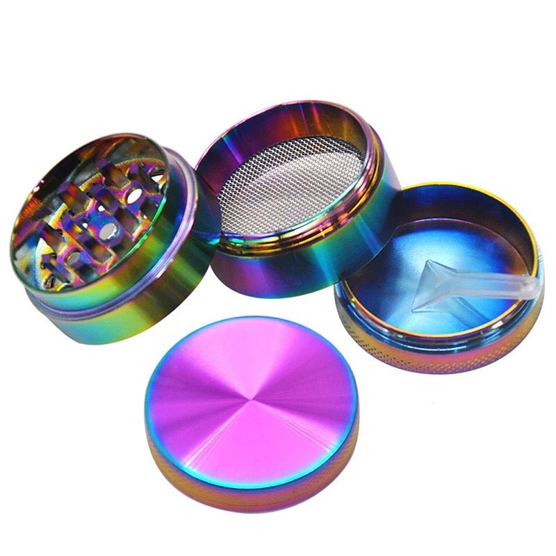 50mm Iridescent Rainbow Grinder Metal 4 layer - The Bong Baron