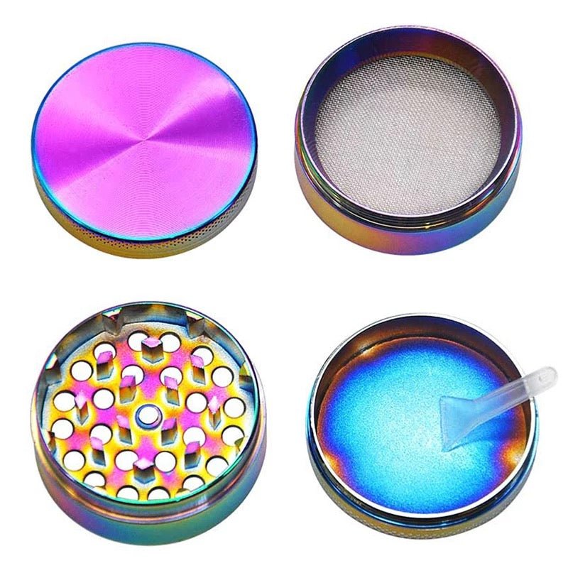 50mm Iridescent Rainbow Grinder Metal 4 layer - The Bong Baron