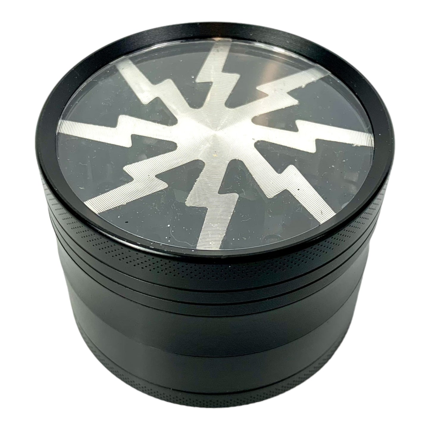 63mm 4 - Layer Lightning Window Herb Grinder Black - The Bong Baron