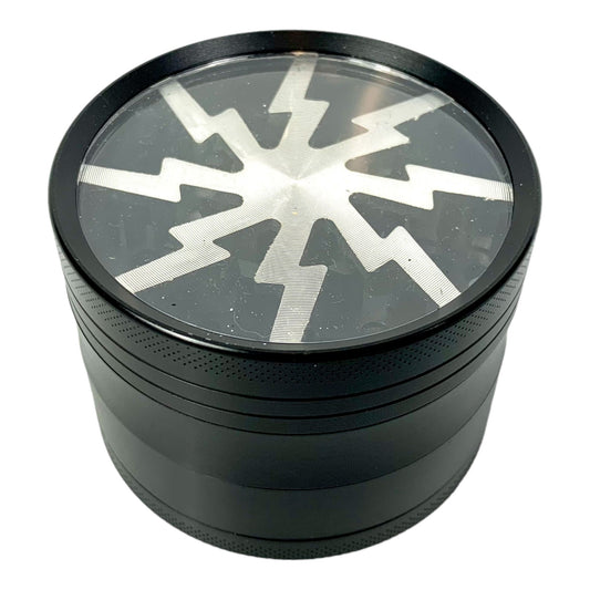 63mm 4 - Layer Lightning Window Herb Grinder Black - The Bong Baron
