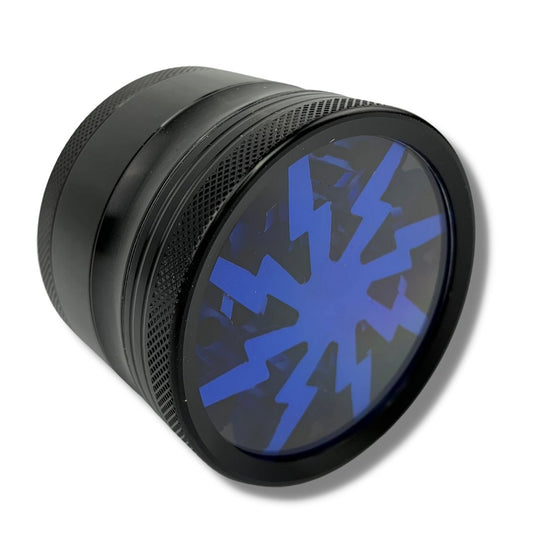 63mm 4 Layer Lightning Window Herb Grinder Blue - The Bong Baron